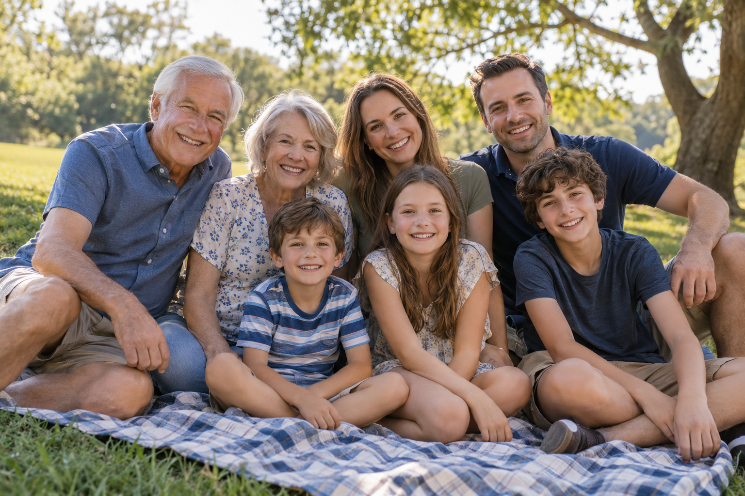 AI-generated fictional Bennett family having a picnic
